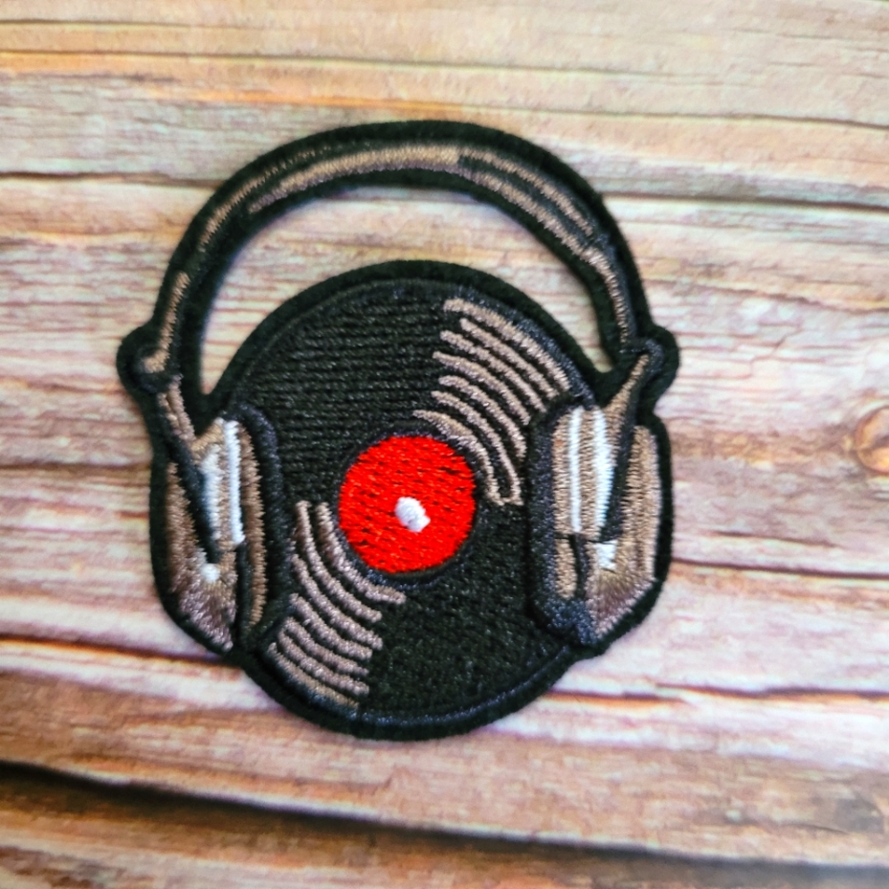 3/13$ Vintage Vinyl Record With Headphones Hipster Punk Embroidered  Patch